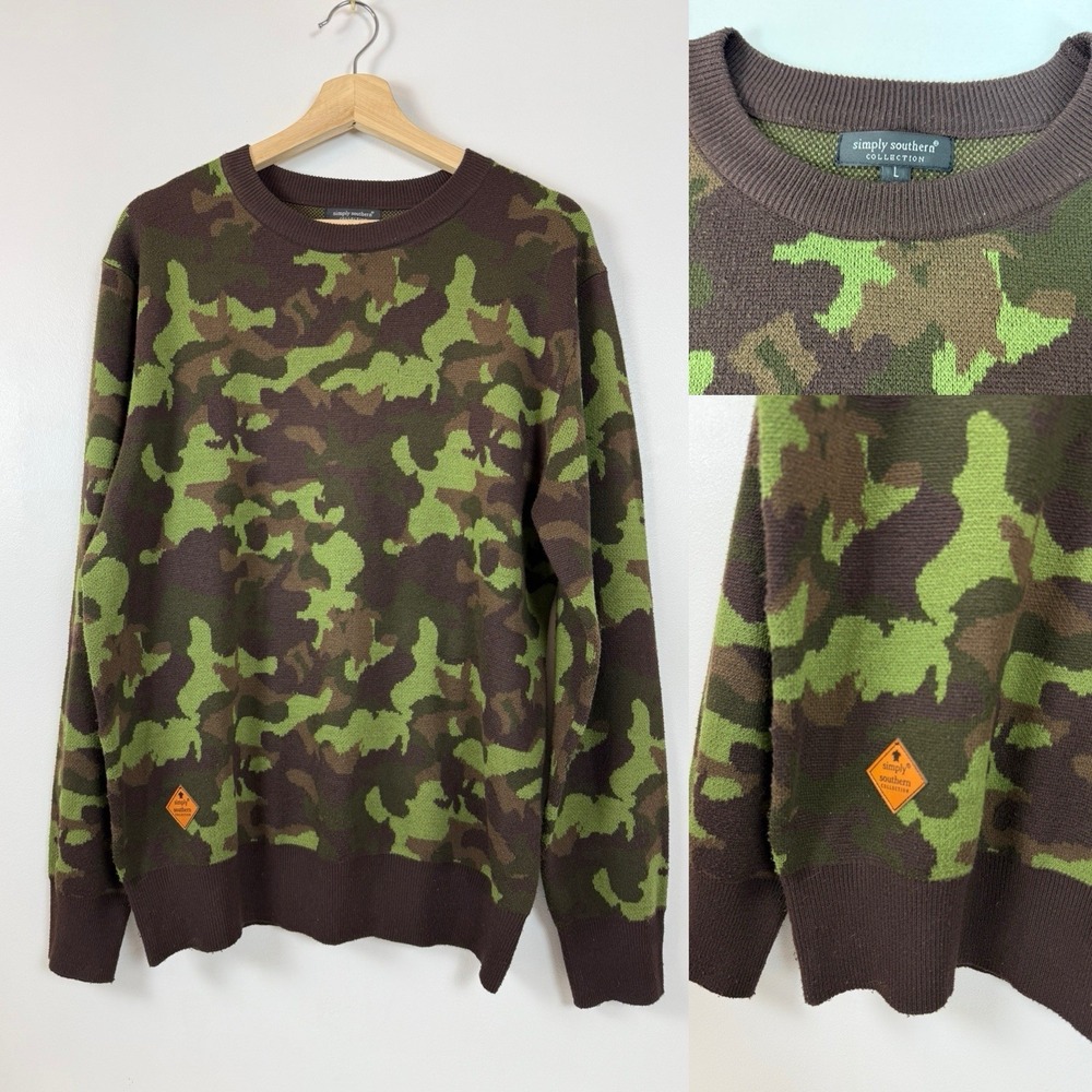 Simply Southern‎ Women's L Camouflage Long Sleeve Crewneck Pullover Sweater